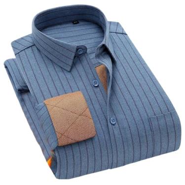 Imagem de Camisas masculinas quentes de lã acolchoadas de manga comprida, blusas confortáveis e grossas, botões de botão único para homens, Bn5655-15, P