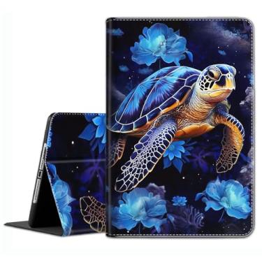 Imagem de Capa para Samsung Galaxy Tab S6 Lite 10,4 polegadas modelo 2022/2020 (SM-P610/P613/P615/P619) – Capa fina com hibernar/despertar automático para Galaxy Tab S6 Lite 10.4, flores azuis e tartaruga