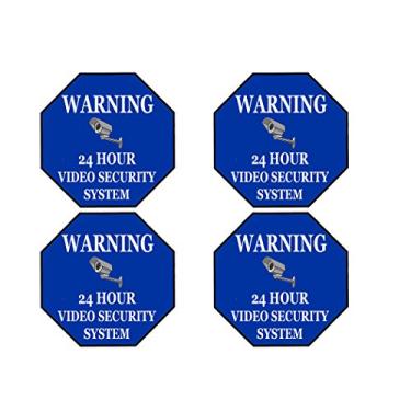 Imagem de Rogue River Tactical Pacote com 4 avisos de segurança câmera de vídeo vigilância monitorada 24 horas sinal adesivo decalque janela porta interior exterior 12 x 12 cm
