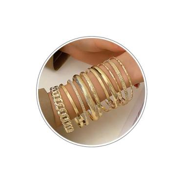 Imagem de Zeshimb Conjunto de pulseiras douradas para mulheres, multiempilháveis, pulseiras largas indianas de Bollywood, grossas, étnicas, brilhantes, texturizadas, coleções, roupas de casamento, joias (10