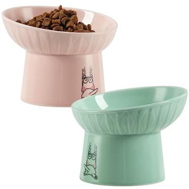 Imagem de TAMAYKIM Tigelas de cerâmica extra largas inclinadas para gatos de 16,5 cm, tigelas redondas de comida e água para gatos grandes e cães pequenos, prato de alimentação elevada para animais de