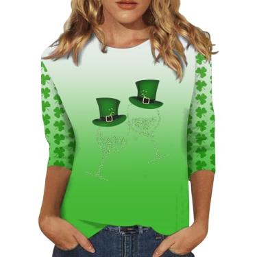 Imagem de Camisetas femininas do Dia de São Patrício Lucky Shamrock, túnica verde, tops de gola redonda 2024, Branco, XXG