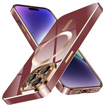 Imagem de YSLBWLE Capa para iPhone 14 Pro, [compatível com magnético], [proteção contra quedas de grau militar de 3,5 m] [antiamarelamento] capa protetora de luxo de TPU macio fino para iPhone 14 Pro - vermelho