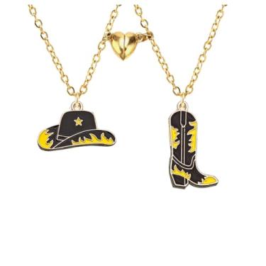 Imagem de Colar de cowboy ocidental para mulheres e homens combinando chapéu de vaqueira bota cabeça de touro colar de coração para adolescentes meninas amizade BFF colar para presente de 2 joias, Metal, Sem