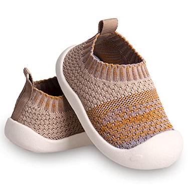 Imagem de Sapatos de primeira caminhada para bebês de 1 a 4 anos para crianças de 1 a 4 anos, sola macia, antiderrapante, malha de algodão, respirável, leve, material TPR sem cadarço, tênis para uso ao ar