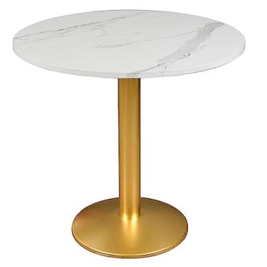 Imagem de Mesa de jantar redonda moderna mesa de bistrô mesa tulipa com tampo de mármore sintético, fácil de montar, moldura de metal resistente diâmetro 76 cm x A 76 cm