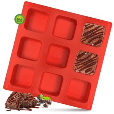 Imagem de Walfos Forma de brownie de silicone, assadeira quadrada antiaderente com 9 cavidades, perfeita para brownies, pão de milho, muffin e bolos, livre de BPA e pode ser lavada na lava-louças