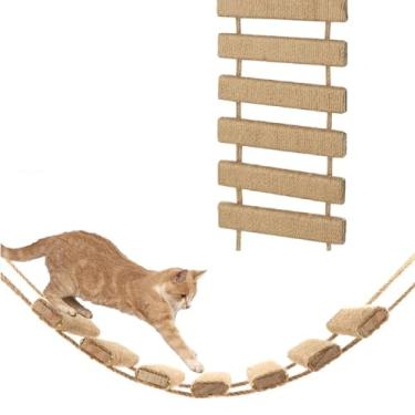 Imagem de Escada de escalada para gatos montada na parede ponte para gatos móveis de madeira maciça para animais de estimação gaiola de cânhamo para gatos prateleiras de corda de sisal brinquedos de gatinho torre de árvore (escada completa de sisal 50cm)