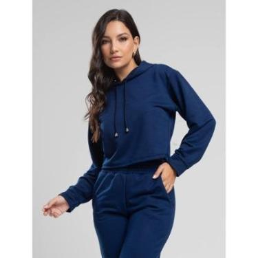 Imagem de Casaco Cropped com Capuz Moletinho Moda Casual Feminina-Feminino