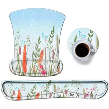 Imagem de Mouse pad ergonômico com gel de suporte de pulso, conjunto de almofada de descanso de pulso com teclado atualizado da DINKY com base de poliuretano antiderrapante para trabalhar, jogar e cuidar de ervas daninhas