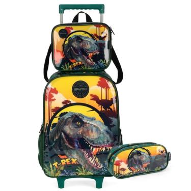 Imagem de Mochila De Rodinhas + Lancheira + Estojo T Rex Petit Verde