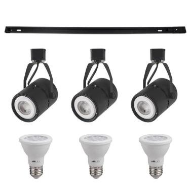 Imagem de Kit Trilho 1m + 3 Spots Classic Preto + 3 Lâmpadas Par20 9w - Nordecor 6000k (branco Frio)