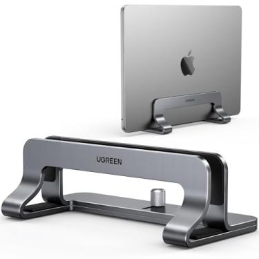 Imagem de UGREEN Suporte vertical para laptop para mesa compatível com MacBook Pro, suporte para MacBook Air em alumínio vertical ajustável para laptop para jogos de até 17,3 polegadas, cinza prateado