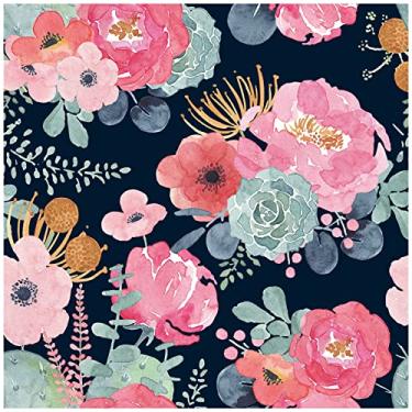 Imagem de HAOKHOME Descole e cole papel de parede floral moderno rosa/verde/marinho/laranja autoadesivo decorativo pré-colado 45 cm x 3 m