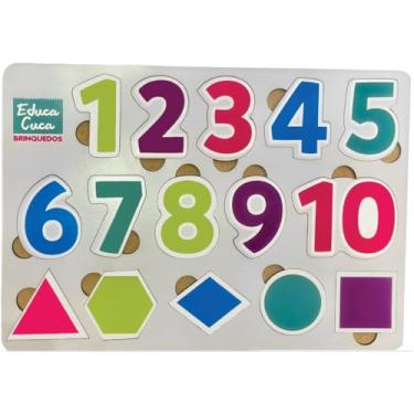 Imagem de Encaixe Números E Formas Em Madeira Brinquedo Educativo Pedagógico infantil