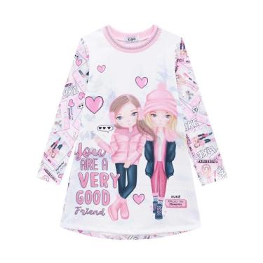 Imagem de Vestido Infantil Manga Longa Em Molecotton Meninas Tam 2 a 14 - Branco Kukiê-Feminino