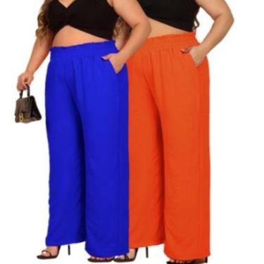 Imagem de Kit 2 Calças Pantalona Wide Leg Parachute Feminina Plus Size Elegante Estilosa Linha Luxo-Feminino