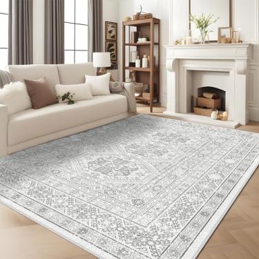 Imagem de Tapetes Ksrau laváveis 20 x 25 cm: Tapete grande oriental super macio vintage para sala de estar, quarto, cozinha ou escritório em casa, cinza claro ou escuro