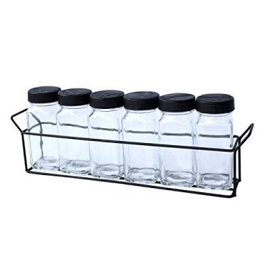 Imagem de Wincy PORTA CONDIMENTO DE VIDRO COM SUPORTE ARAMADO PRETO 100 ML CADA POTE, VDA06037