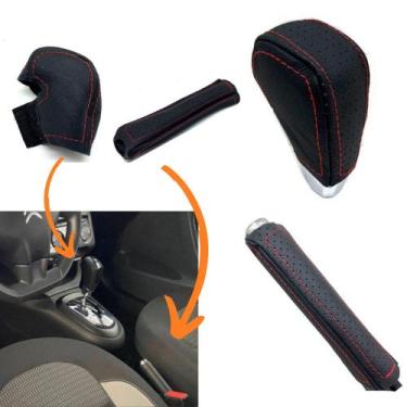 Imagem de Kit Capa Couro Alavanca Câmbio Automático E Freio De Mão Citroen AirCr