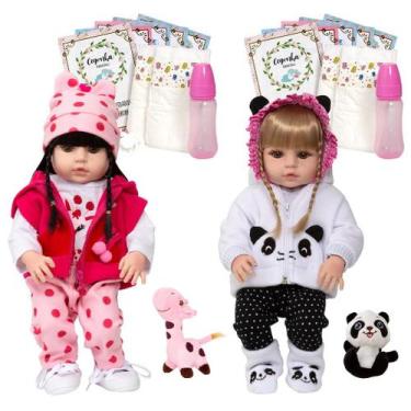 Imagem de Bebê Reborn Realista Gêmeas Girafinha Morena Pandinha Loira - Cegonha 