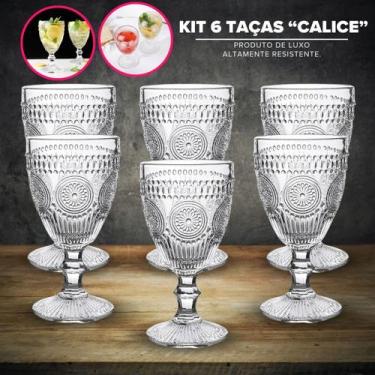 Imagem de Jogo De Taças Calice Vintage De Luxo Água Suco Vinho 6 Peças Decoração