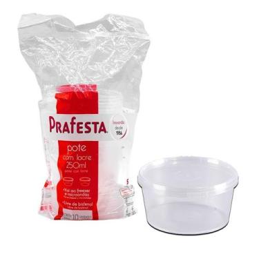 Imagem de Pote Com Lacre Red. 250 Ml Com 10 Unds Freezer E Micro-Ondas - PRAFEST