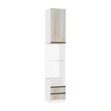 Imagem de mesa de cabeceira Direito Branco com 1 Porta 2 Gavetas Legno crema Pri