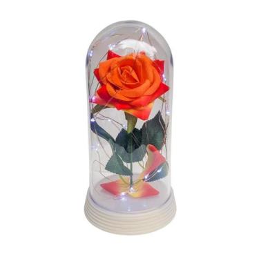 Imagem de Luminária A Rosa Encantada Laranja 20 Cm Base Pérola Frio - Amor Lindo