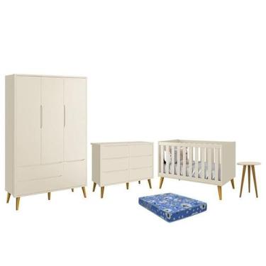 Imagem de Dormitório Theo 3 Portas, Cômoda 6 Gavetas, Berço, Mesa de Canto com P