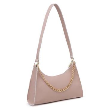 Imagem de Bolsa Feminina Nude Barato Baguete Alça Corrente Lateral Bolsinha De O