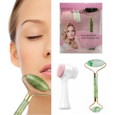 Imagem de Escova Face Brush + Rolo Jade: Tratamento Facial Massagem - A.Cat