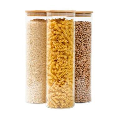 Imagem de Kit 3 potes de vidro 2,1L tampa de bambu herméticos redondos - Vippy