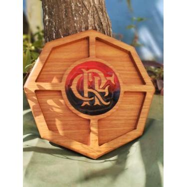 Imagem de Petisqueira Flamengo CRF Em Madeira Medindo 29x29 Centímetros Com Quat