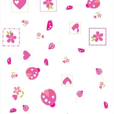 Imagem de Papel de Parede Adesivo Autocolante Vinil Infanti Joaninhas Flores Fun