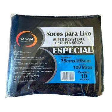 Imagem de Saco para lixo 100 Litros - 10 unidades - Reforçado - BASAM