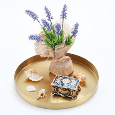 Imagem de Bandeja redonda de latão dourado, bandeja de servir dourada de 30 cm para exibição de mesa de centro, bandeja decorativa redonda para decoração de casa