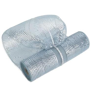 Imagem de MEEDEE Prata Deco Mesh 25 cm Deluxe Wide Foil Metálico Pull Up Mesh Prata Decorativa Fita de Malha Prata para Árvore de Natal, Grinaldas, Guirlandas, Embrulho de Presente, Fazer Laços (30 pés)
