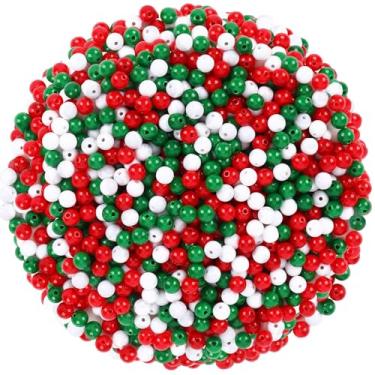 Imagem de UPINS Contas de Natal, 1200 peças, vermelho, verde, branco, redondo, plástico, pônei, para fazer joias, artesanato, pulseiras de amizade, colar, suprimentos de decoração de festas de fim de ano