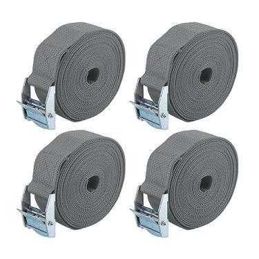 Imagem de X AUTOHAUX 4 peças de 2,54 cm x 30,5 cm tiras de amarração de carga pesada alça de bagagem de viagem ajustável com fivela de trava de câmera para carro caminhão cinza