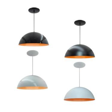 Imagem de Kit 4 Luminária Pendente Meia Lua 34cm Com Interior Laranja Com Fiação