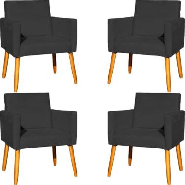 Imagem de Kit 4 Poltronas Para Sala Decorativas Nina Cadeiras Reforçadas Confortáveis Para Recepção Manicure Sala De Espera Escritório Consultório Suede Cores Pé Castanho (Preto)