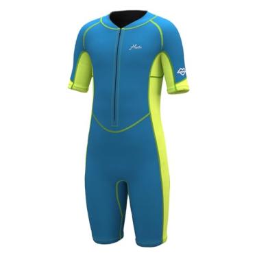 Imagem de Hevto Roupa de mergulho infantil para meninos e meninas, tamanho juvenil, 16 anos, 2 mm, neoprene, roupa de banho térmica, zíper frontal, natação em água fria (verde, 16)