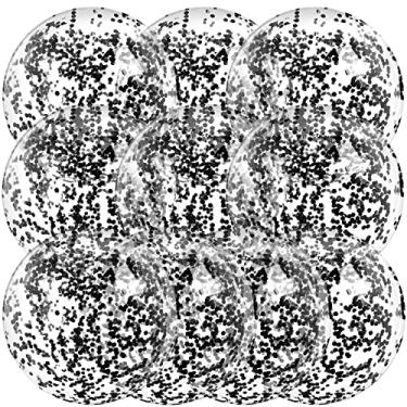 Imagem de Bola de praia inflável com 10 peças de bolas de piscina bola de praia com glitter bola de confete flutuante para verão praia piscina e festa Favor bola de geleia transparente bola de praia, 40 cm (preto)