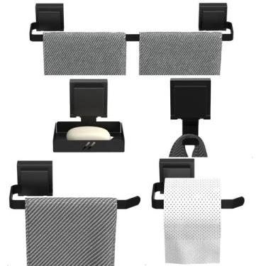 Imagem de Kit Acessórios De Banheiro Com Ventosa Preto 5 Peças U.Max - Unidas