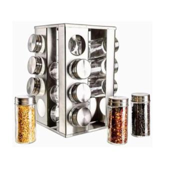 Imagem de Porta Tempero Giratório Com 16 Potes De Vidro E Inox Envio Imediato - 