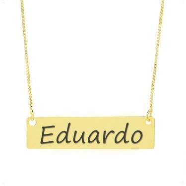 Imagem de Colar Nome Personalizado Chapinha Gravação Eduardo Banhado Ouro 18K - 