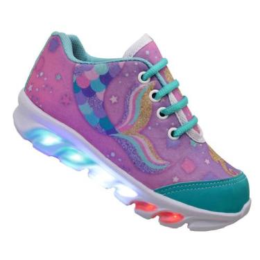Imagem de Tênis De Led Infantil Menina Feminino Sereia Luzinha - Kids, 31, Lilás