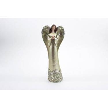 Imagem de Imagem Anjo Dourado Renda Prateada Rezando Resina 21 cm - Amém Decoraç