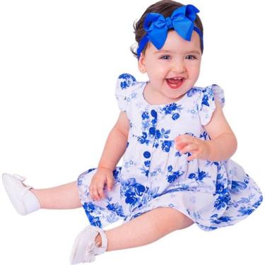 Imagem de Vestido de Bebê Roupa Menina Infantil Com Tiara 100% Algodão - Rafaela